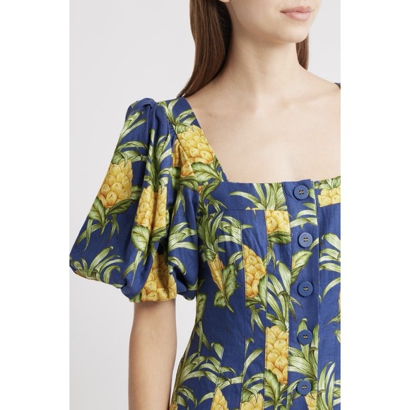 Farm Rio Navy Blue Delicate Pineapple LENZING ECOVERO EUROFLEX Mini Dress Size M - Picture 5 of 11